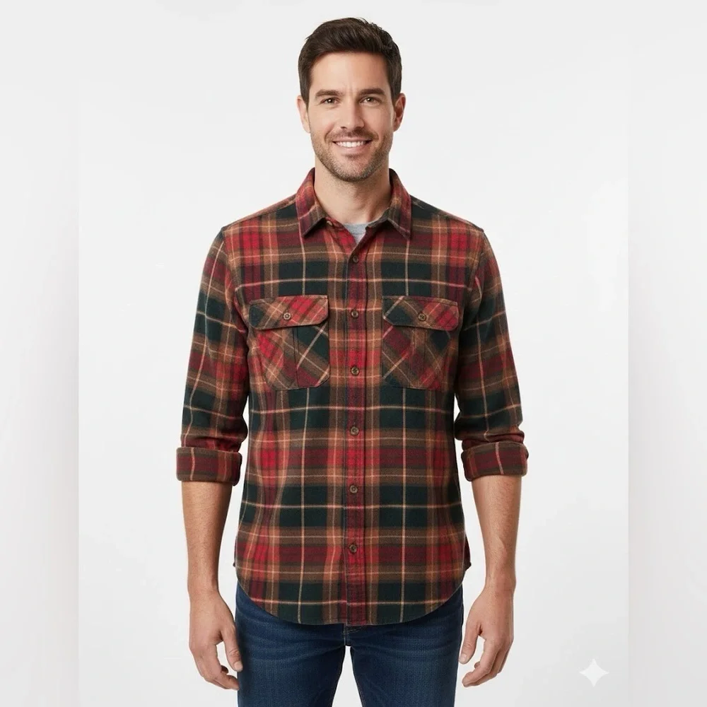 J. Crew Red and Black Casual Button Down Shirt